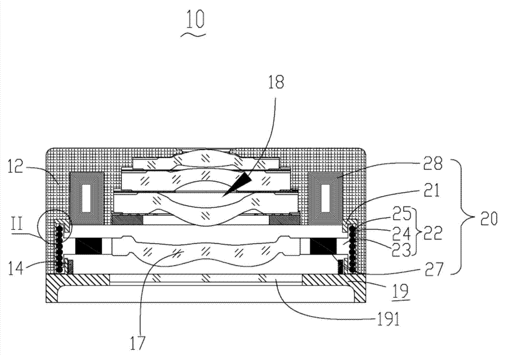 Focusing structure, lens module and camera module provided with lens module