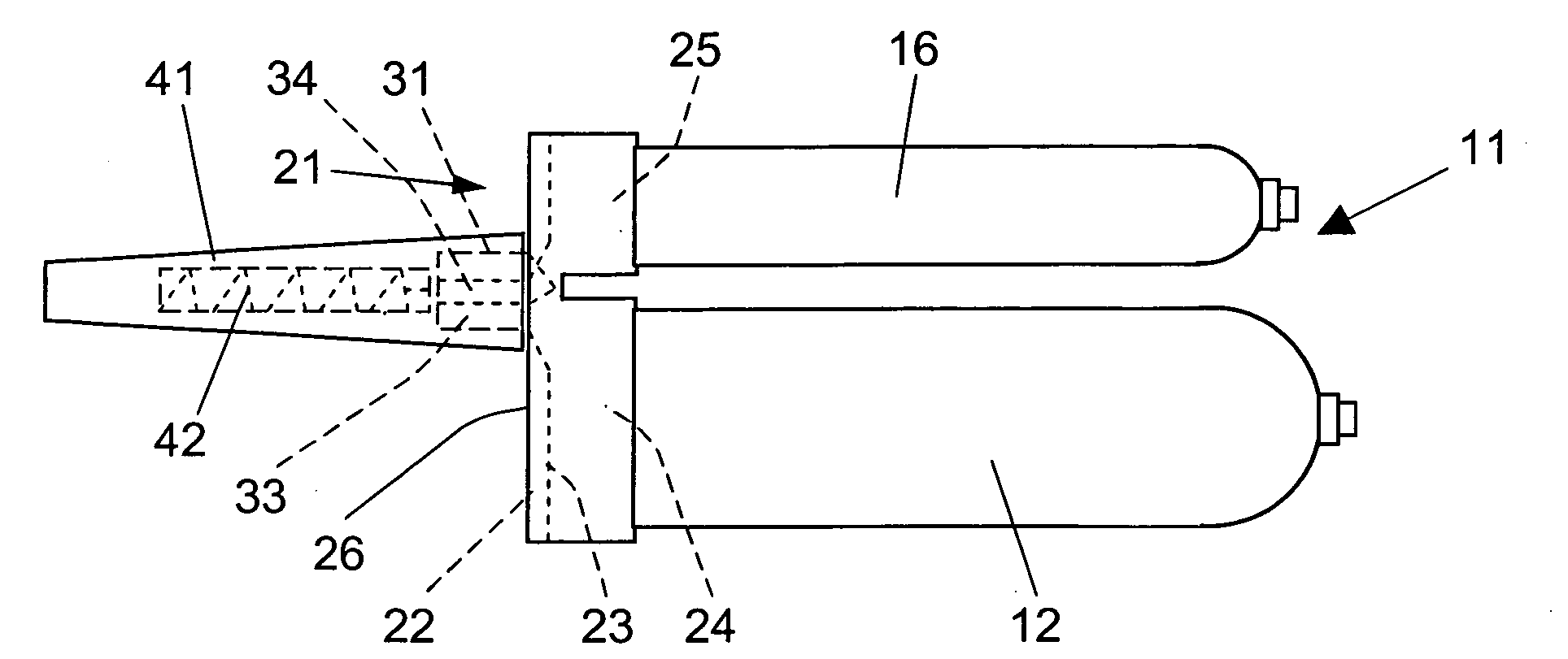 Foil container with foil bag chambers which are arranged next to one another