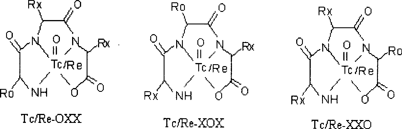 Technetium and rhenium coupled tri-and tetrapeptide combinational library, its active peptide compound and its foundation method