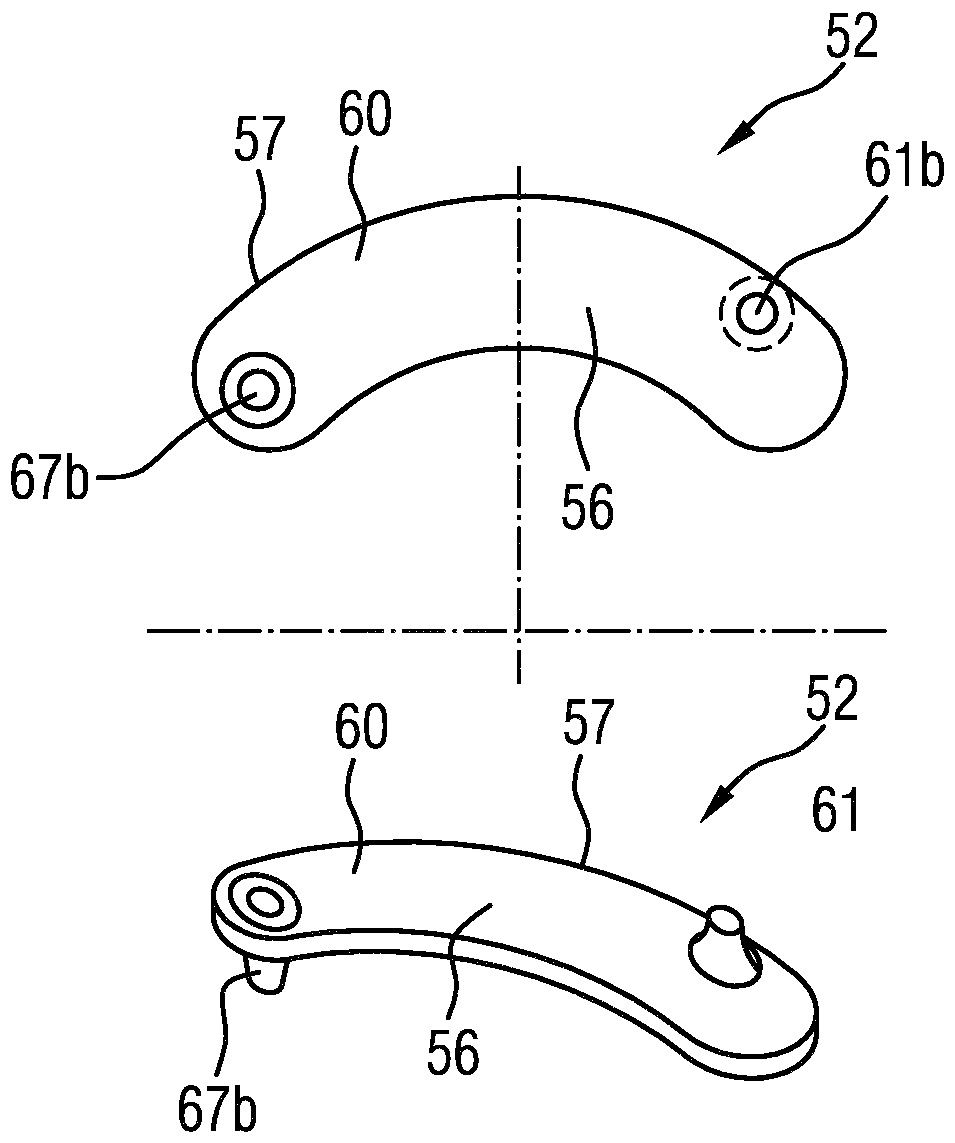 Radial compressor for charging device of internal combustion engine, charging device and lamellas for iris diaphragm mechanism, and method for producing lamella