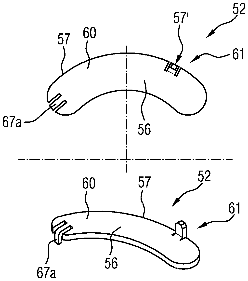 Radial compressor for charging device of internal combustion engine, charging device and lamellas for iris diaphragm mechanism, and method for producing lamella