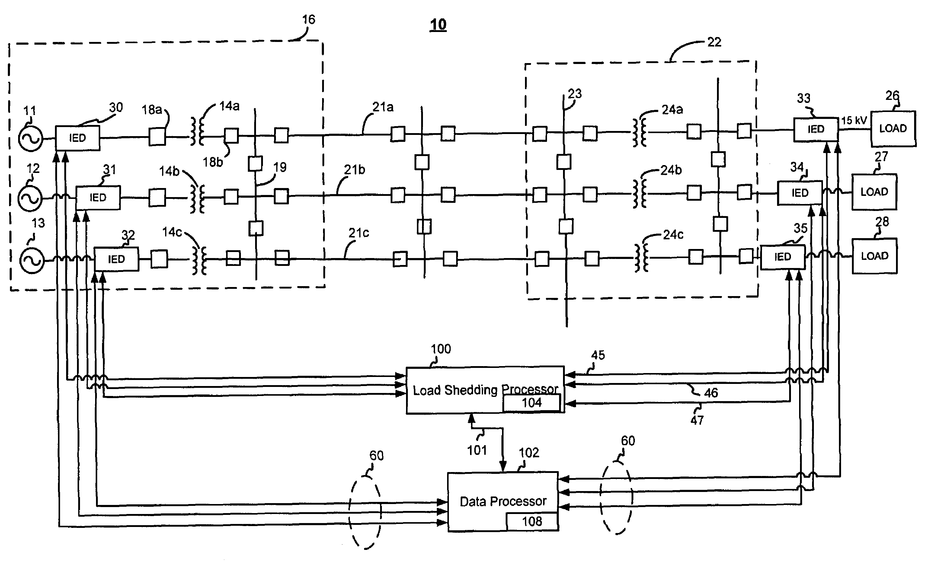 Apparatus and method for high-speed load shedding in an electrical power system