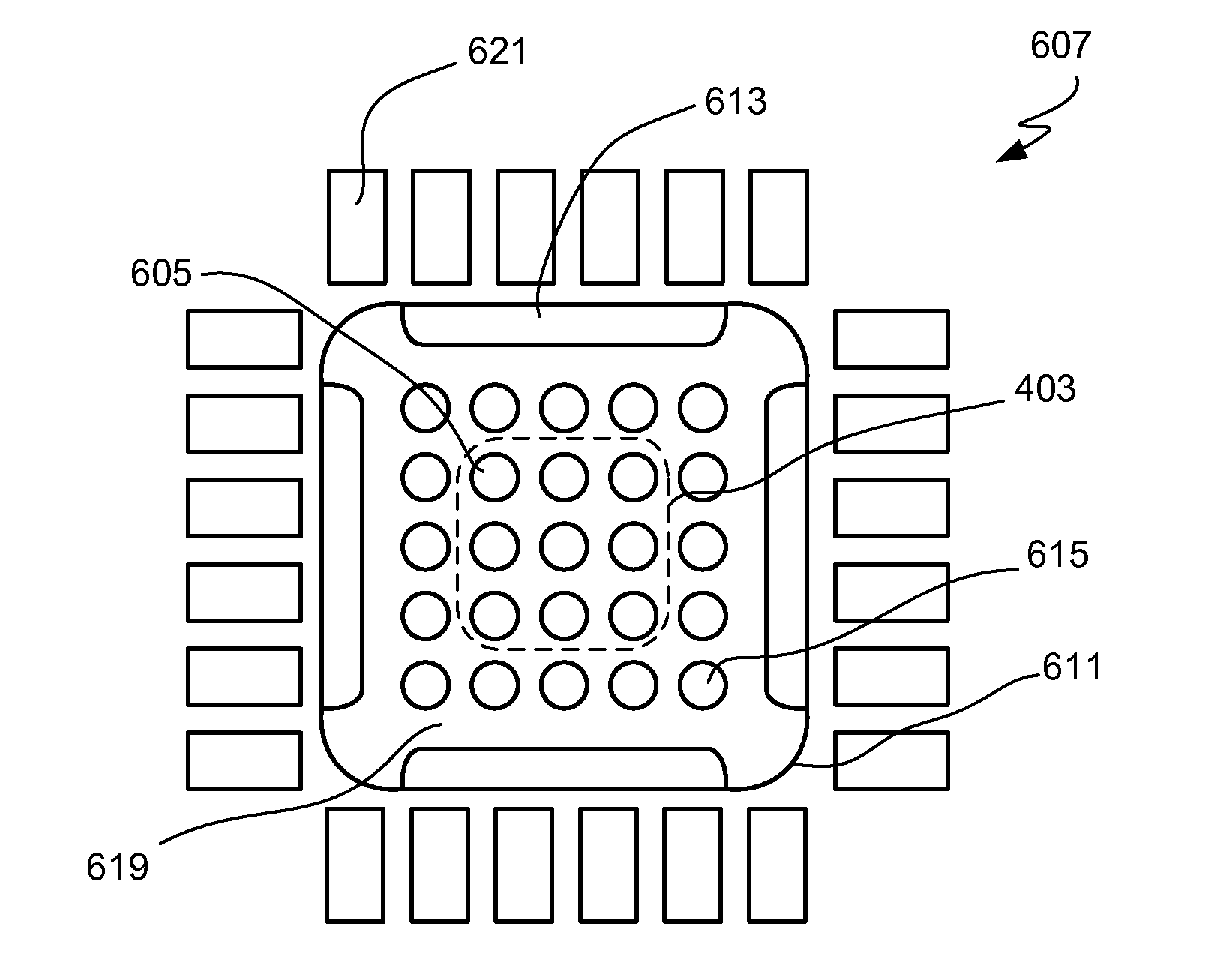 Rounded die configuration for stress minimization and enhanced thermo-mechanical reliability