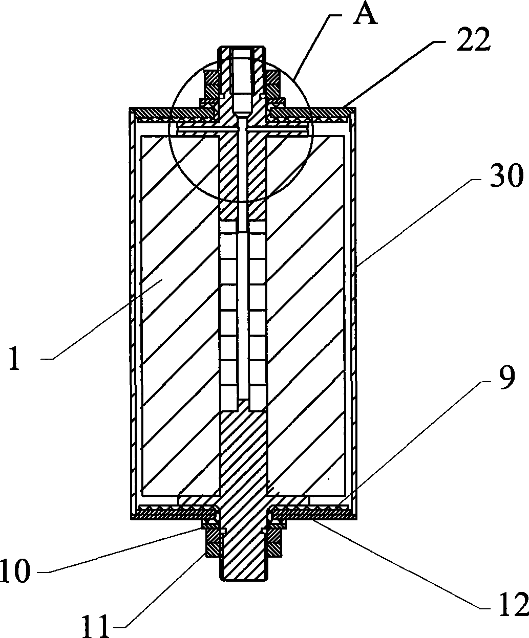 Core of cylindrical battery and method for assembling the core into the battery case