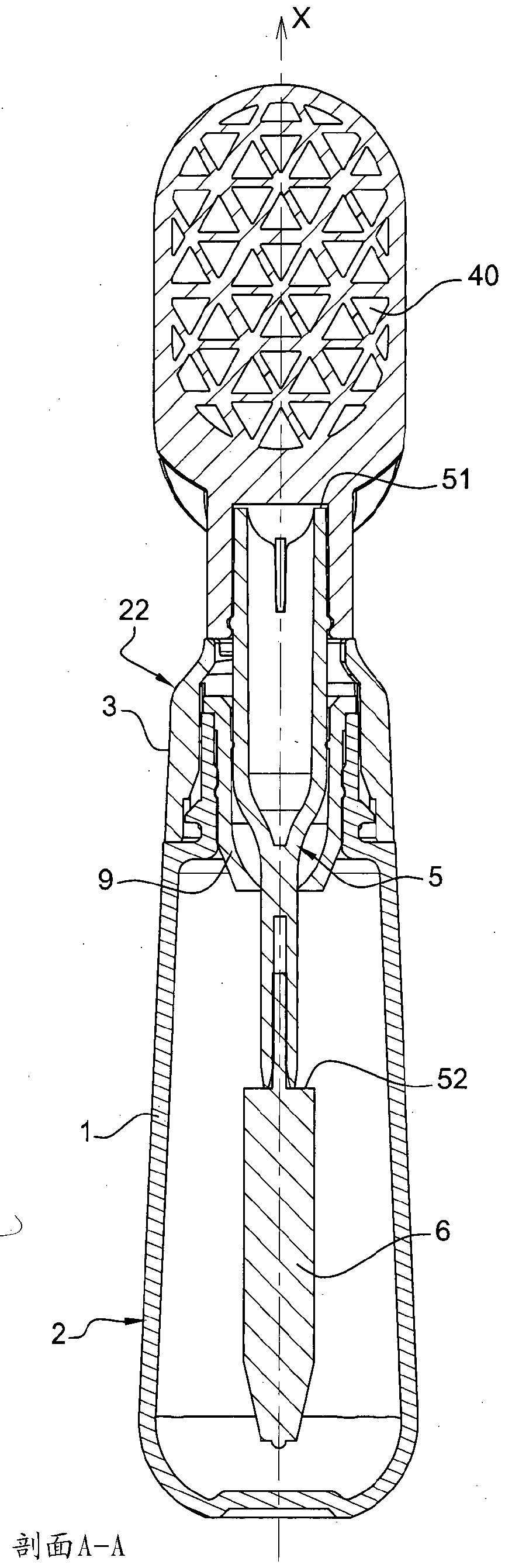 Stem with bayonet closure and device equipped therewith