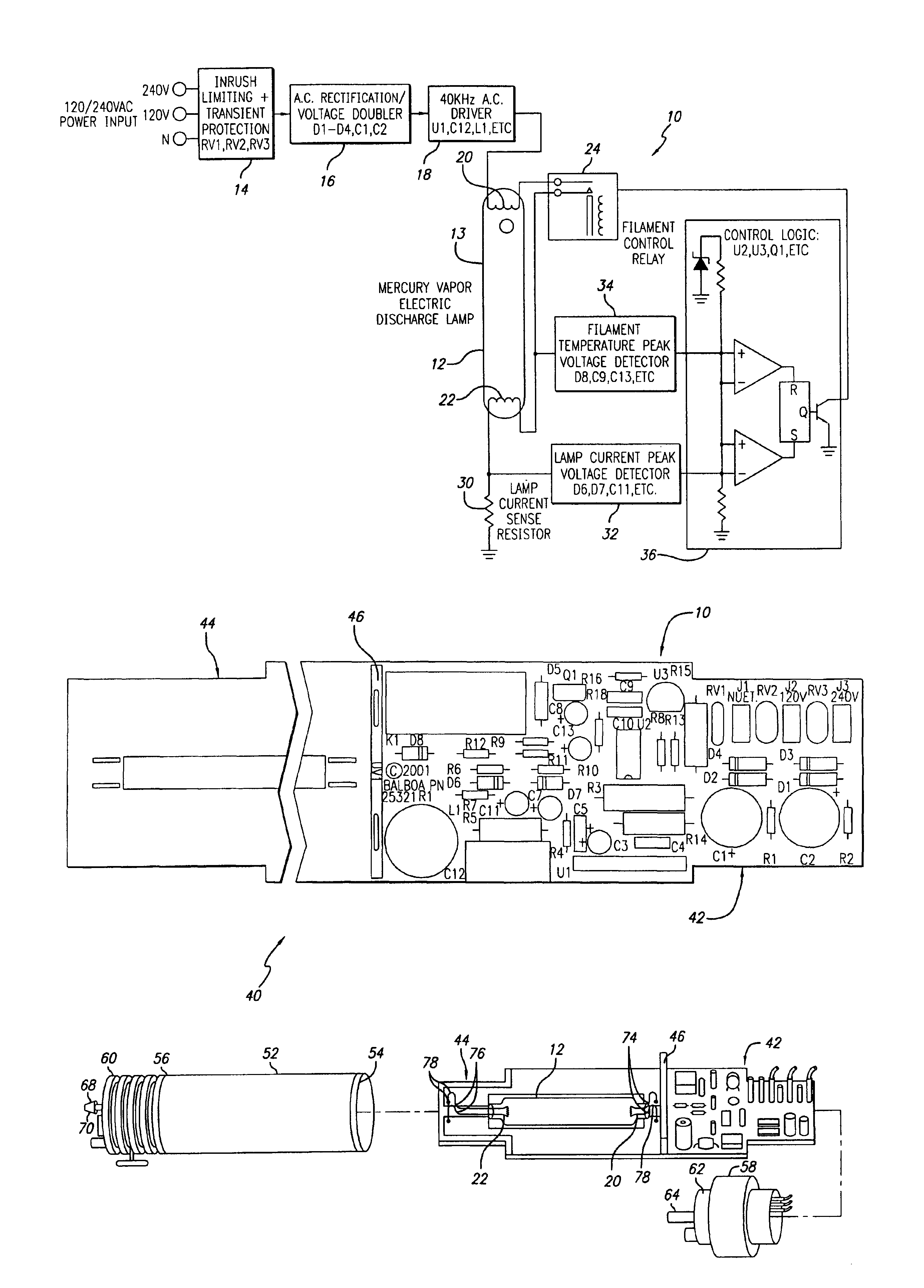 Ozone generator having a mercury lamp with a filament temperature detective circuit