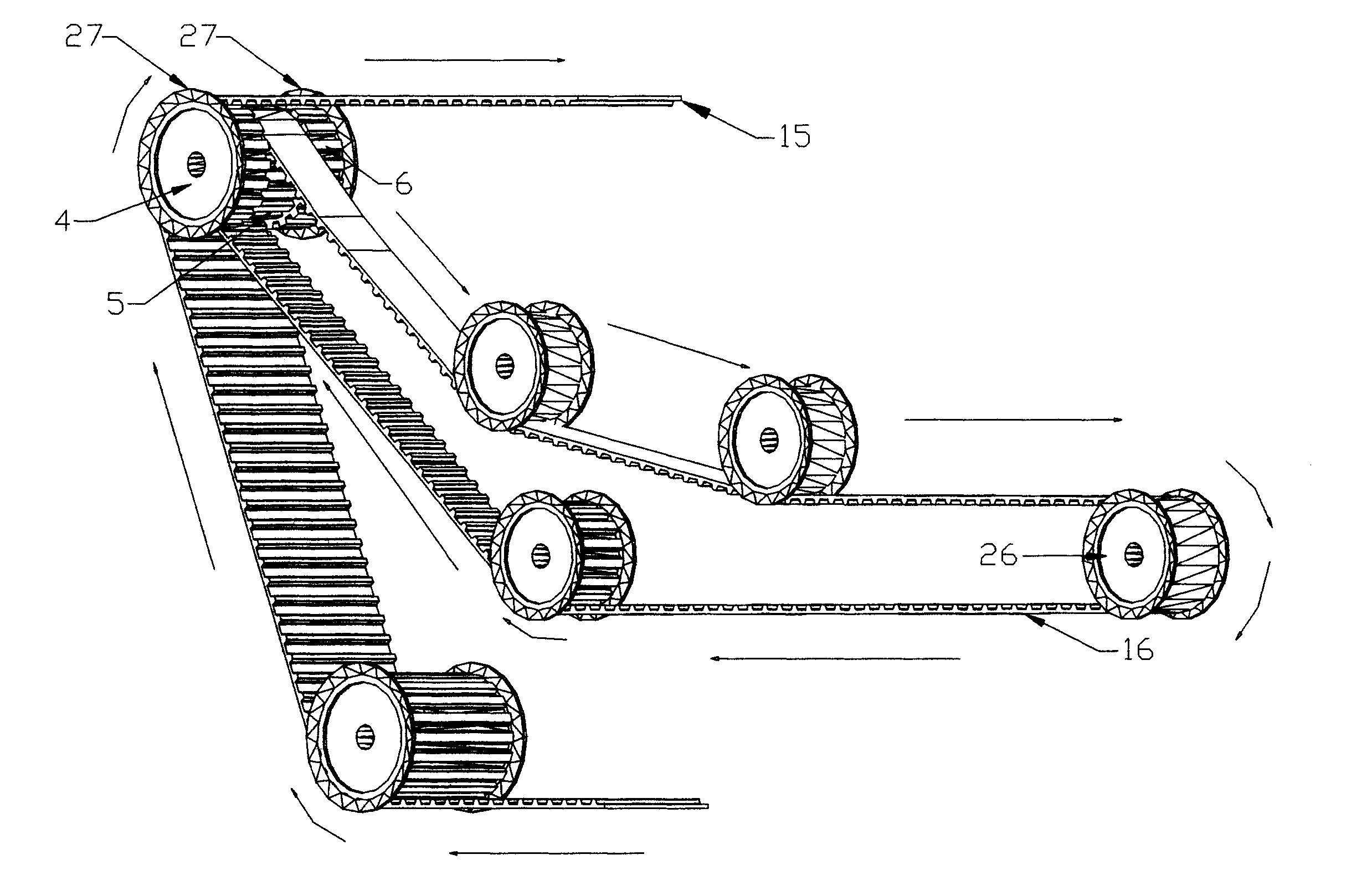 [Three Piece Timing Pulley Assembly containing one Inner Positive Drive Hubless and Flangeless Timing Pulley and two Outer Driven, Positive Drive, and Synchronized Timing Pulleys]