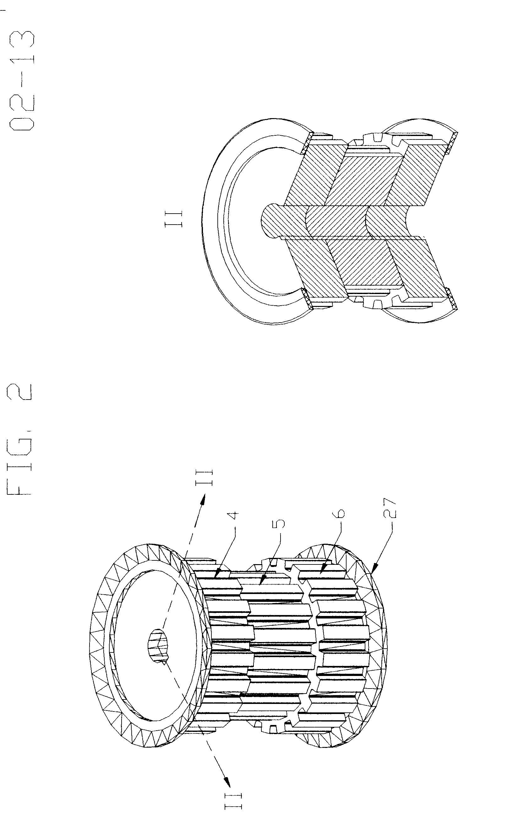 [Three Piece Timing Pulley Assembly containing one Inner Positive Drive Hubless and Flangeless Timing Pulley and two Outer Driven, Positive Drive, and Synchronized Timing Pulleys]