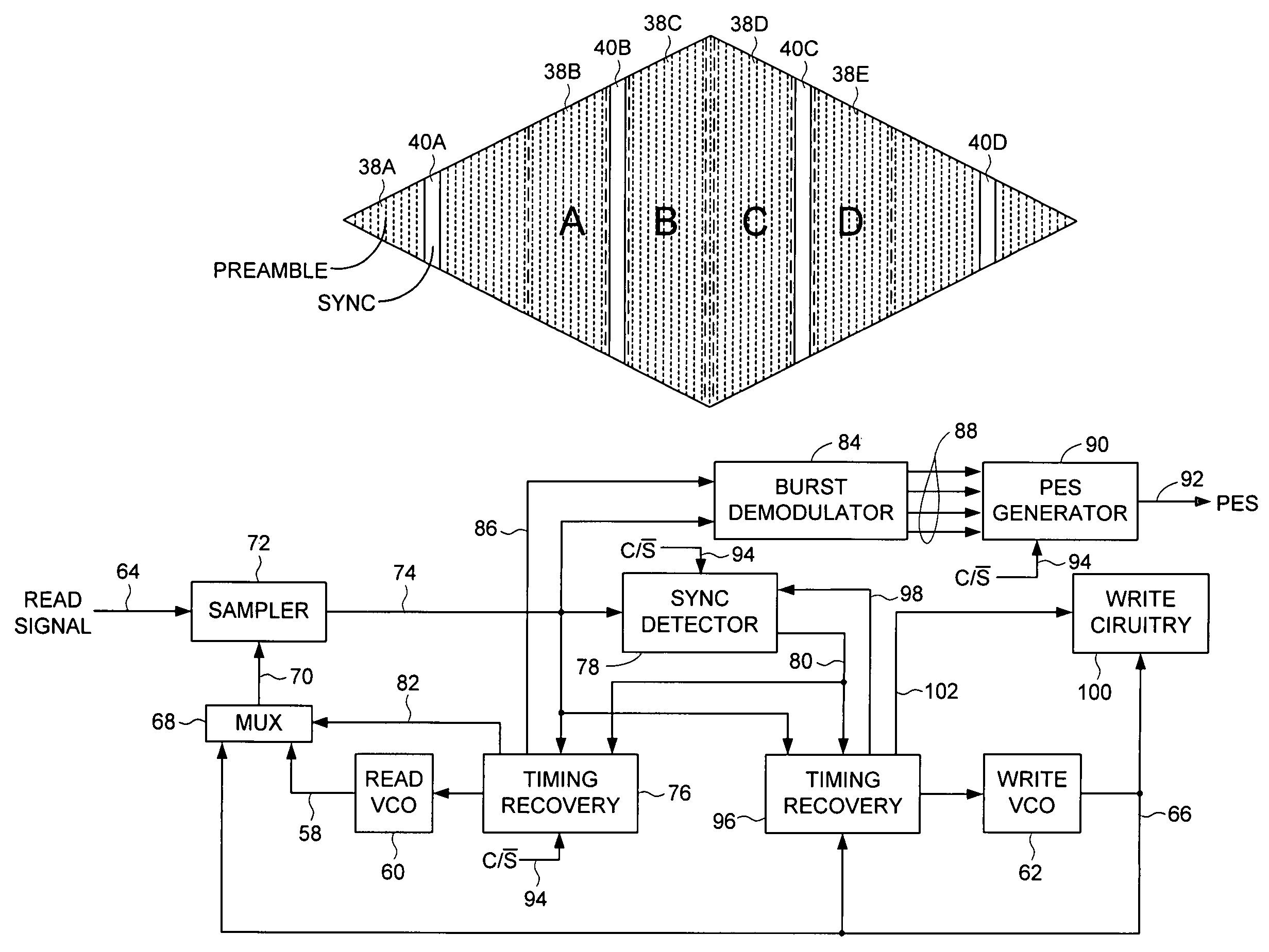 Demodulating servo sectors and spiral tracks using common circuitry