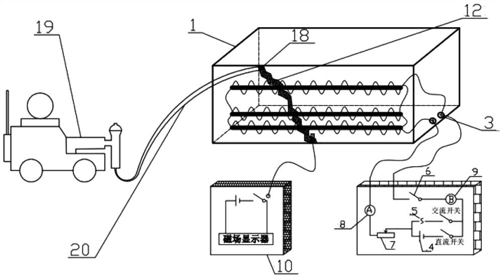 Pre-embedded and prefabricated magnetic attraction end guiding type building crack repairing device and method based on magnetic force