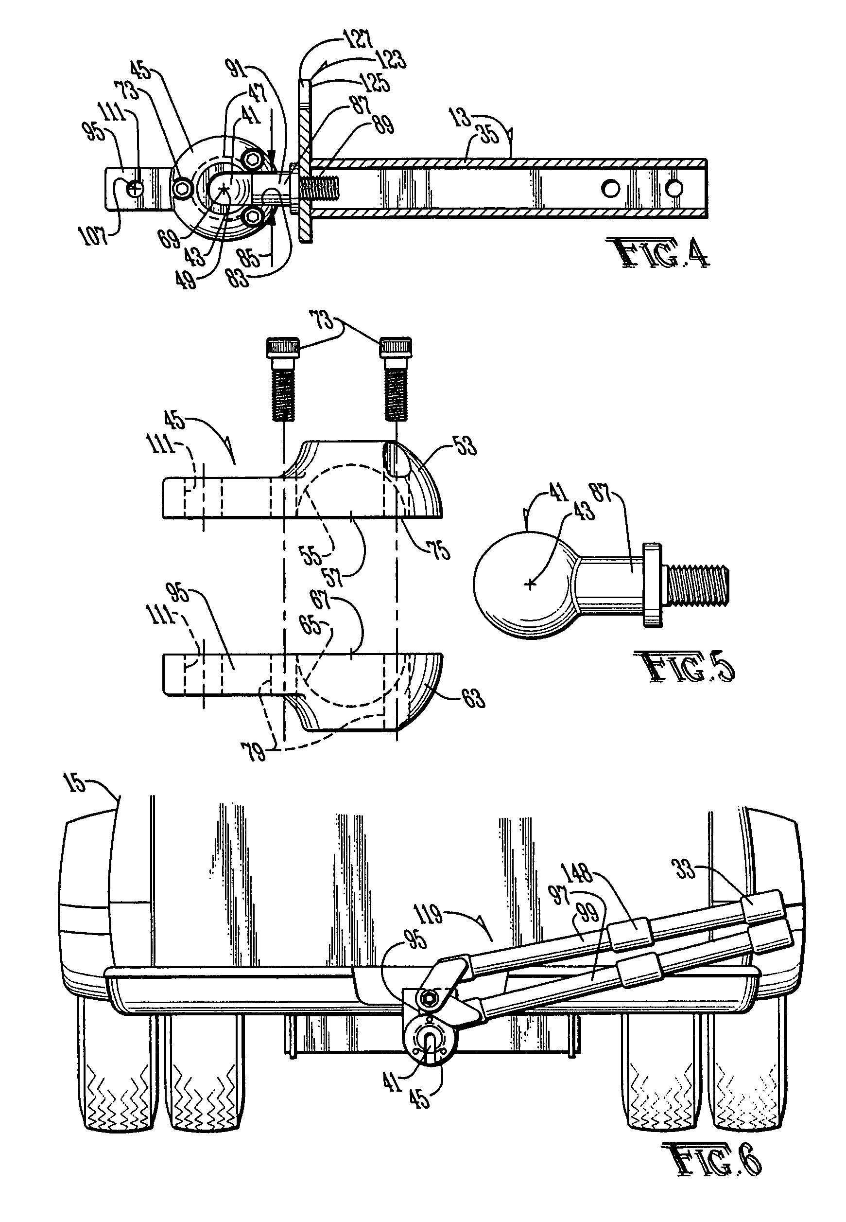 Tow bar having a single moving part for operatively accommodating pitch and roll movements between a towing vehicle and a towed vehicle