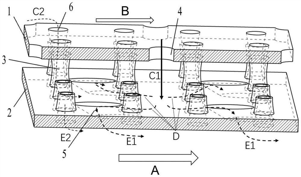 Double-wall cooling structure of hyperbolic turbulent flow column with air film holes