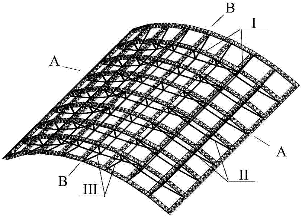 Segmented string prestressed giant reticulated shell structure