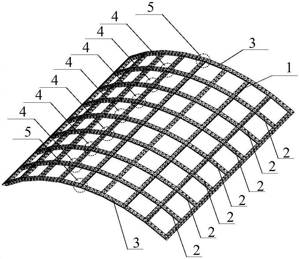 Segmented string prestressed giant reticulated shell structure