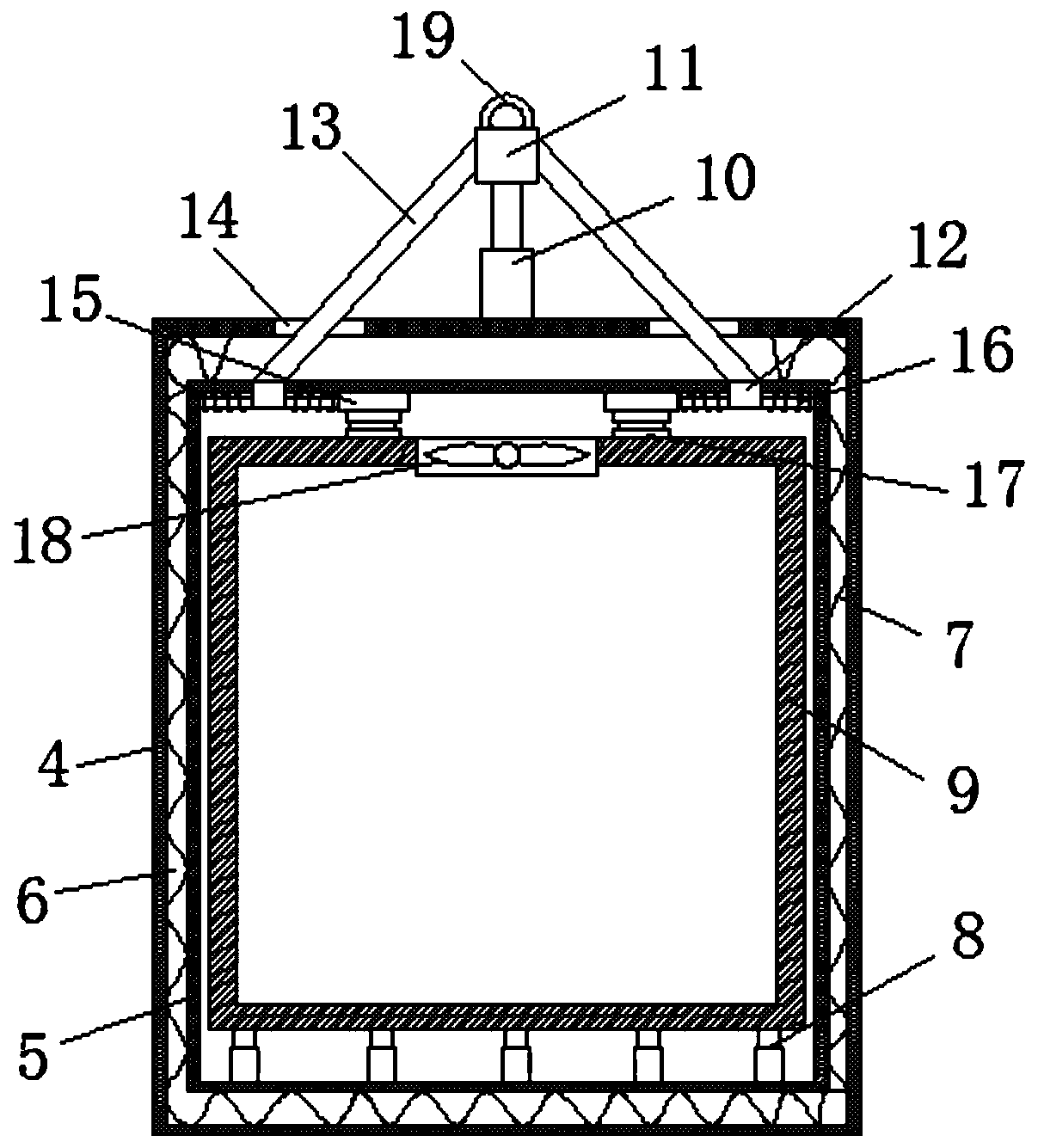 A vertical elevator with a shock-absorbing structure