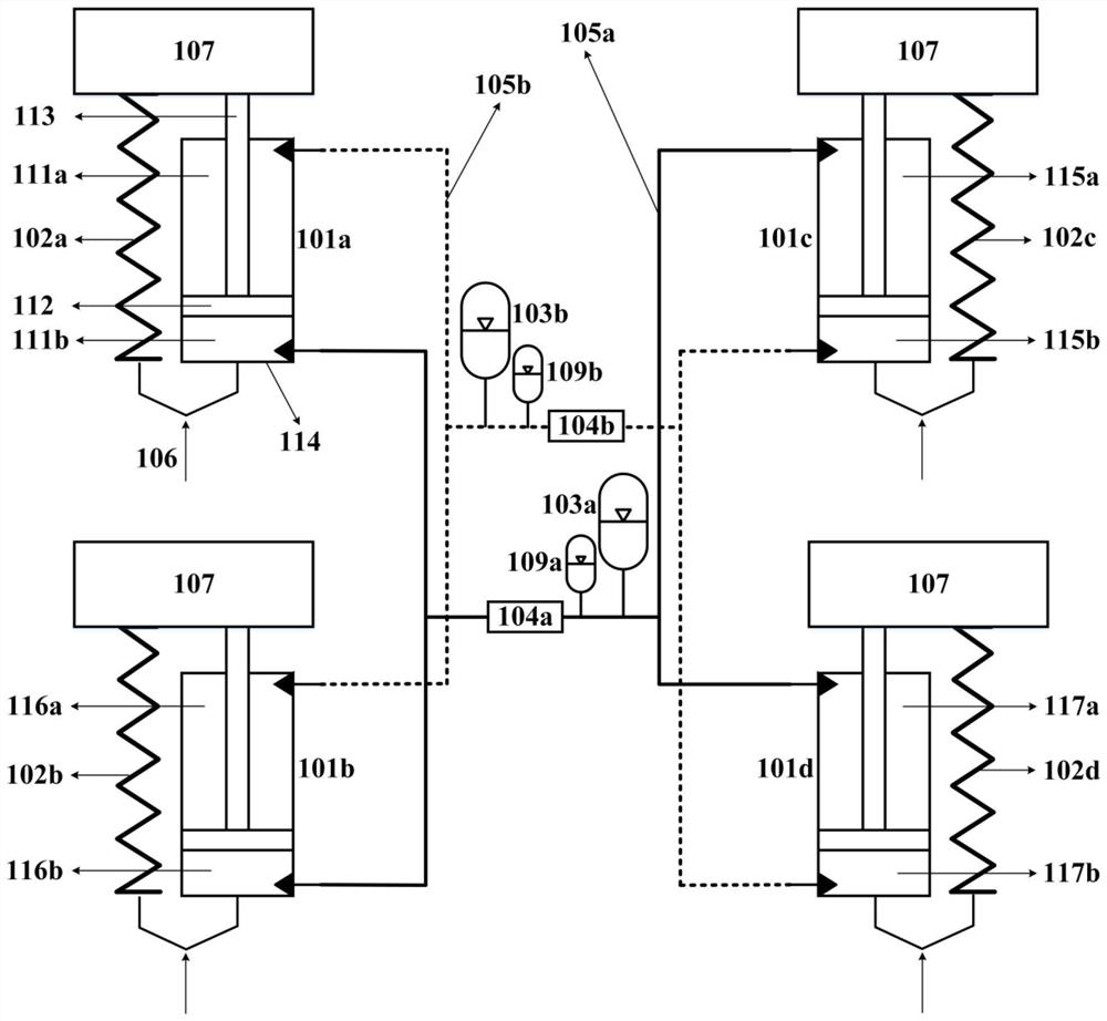 Oil-gas interconnection suspension with self-adaptive damping and adjustable roll stiffness