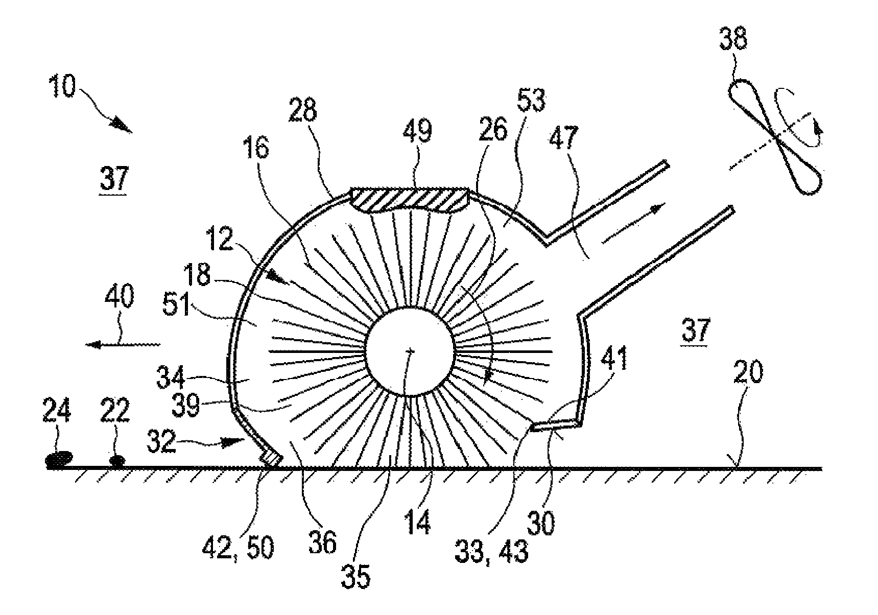 Cleaning device for cleaning a surface comprising a brush and a squeegee element