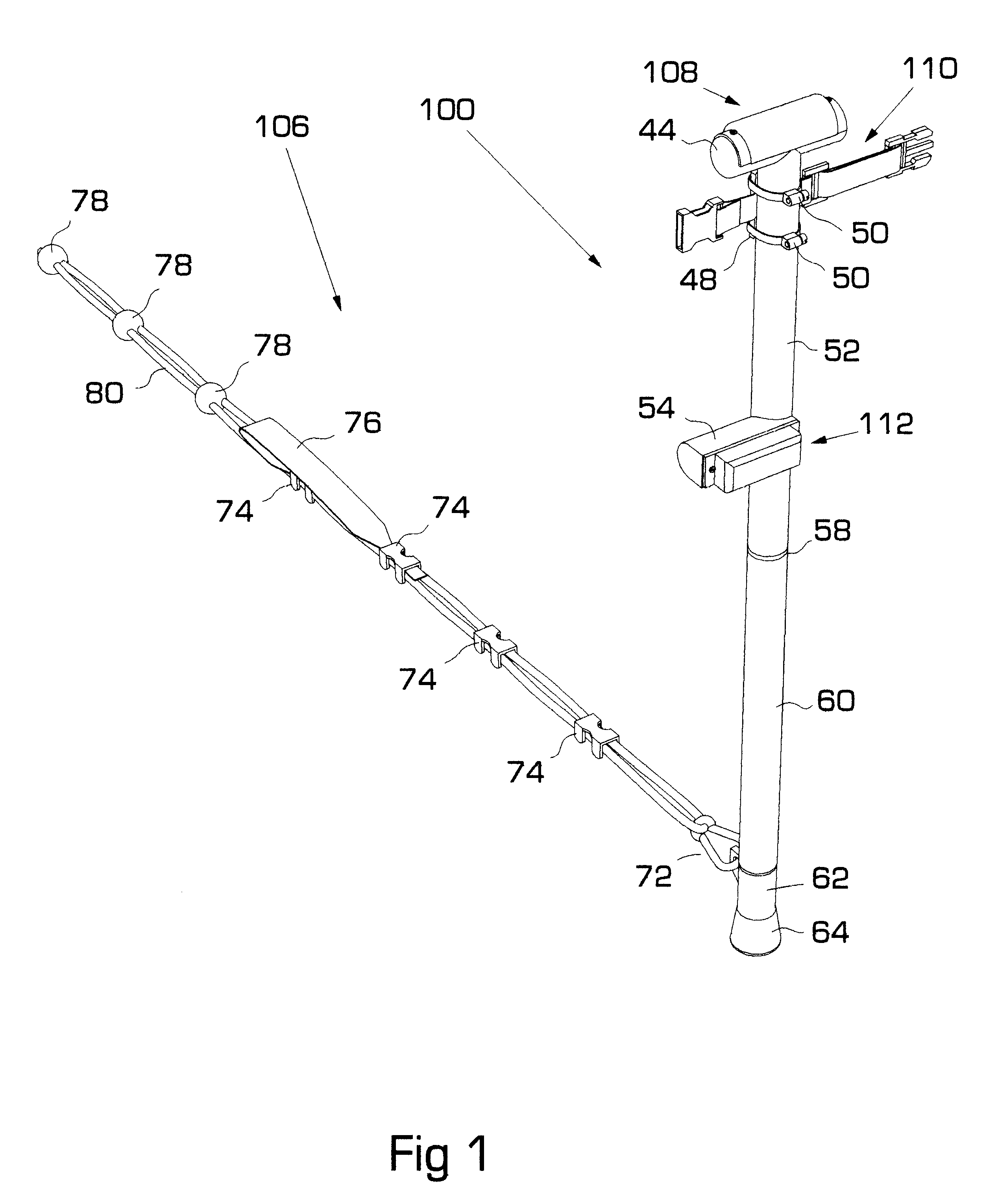 Line and pole, travel size fitness device, for upper and lower body weightlifting type physical exercises, utilizing a human's own bodyweight