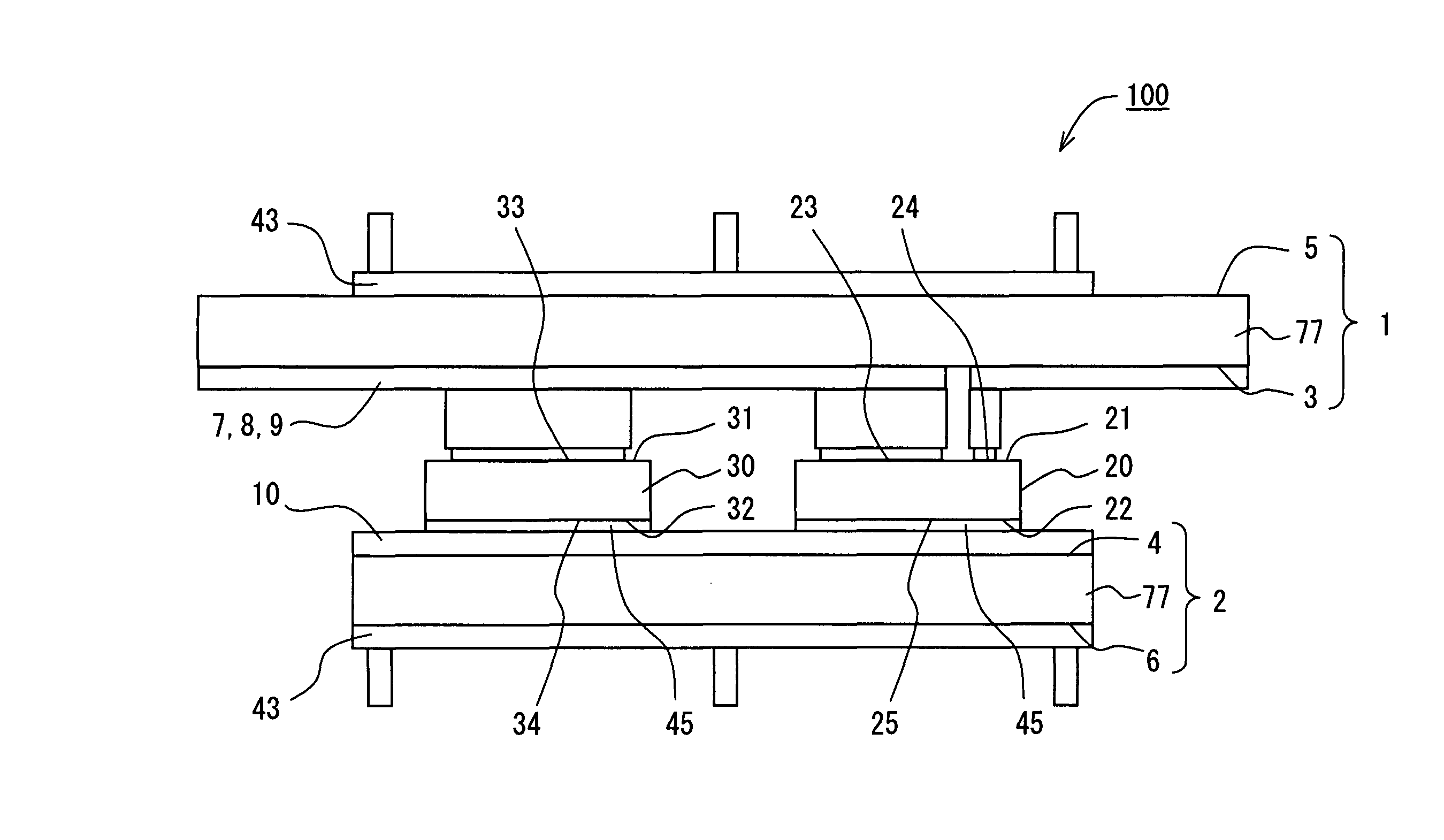 Power electronic package having two substrates with multiple semiconductor chips and electronic components