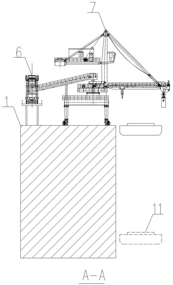 Dry bulk cargo wharf loading and unloading process system and method suitable for ultra-large water level difference