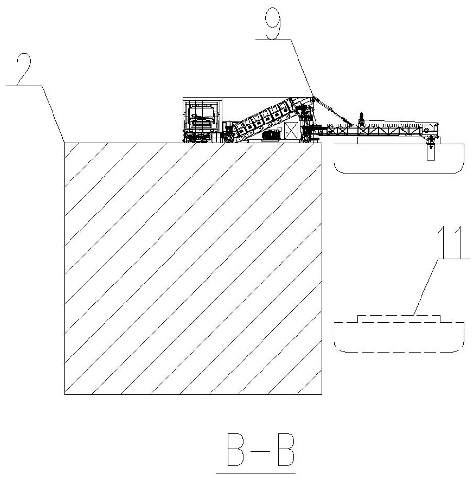 Dry bulk cargo wharf loading and unloading process system and method suitable for ultra-large water level difference