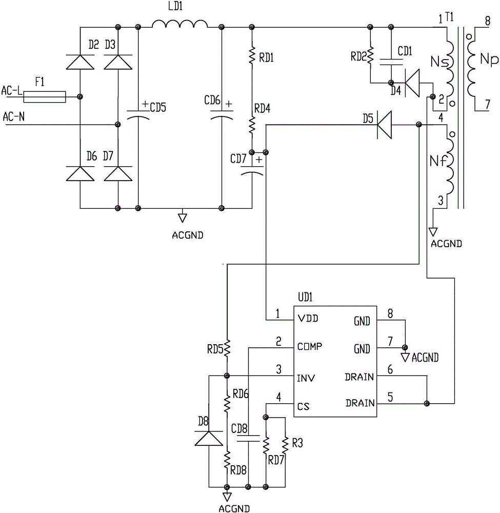 Intelligent wireless smoke detection controller of using magnetic feedback flyback switching power supply