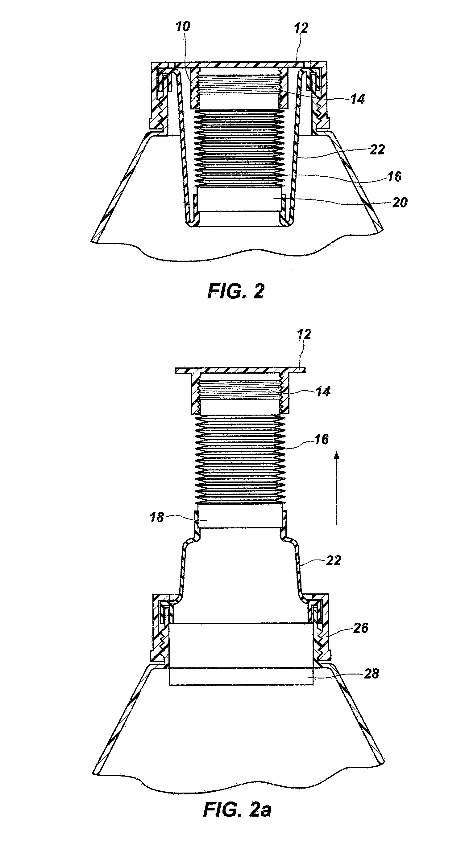 Internal pull-out expandable contractible pour spout
cap for liquid container openings