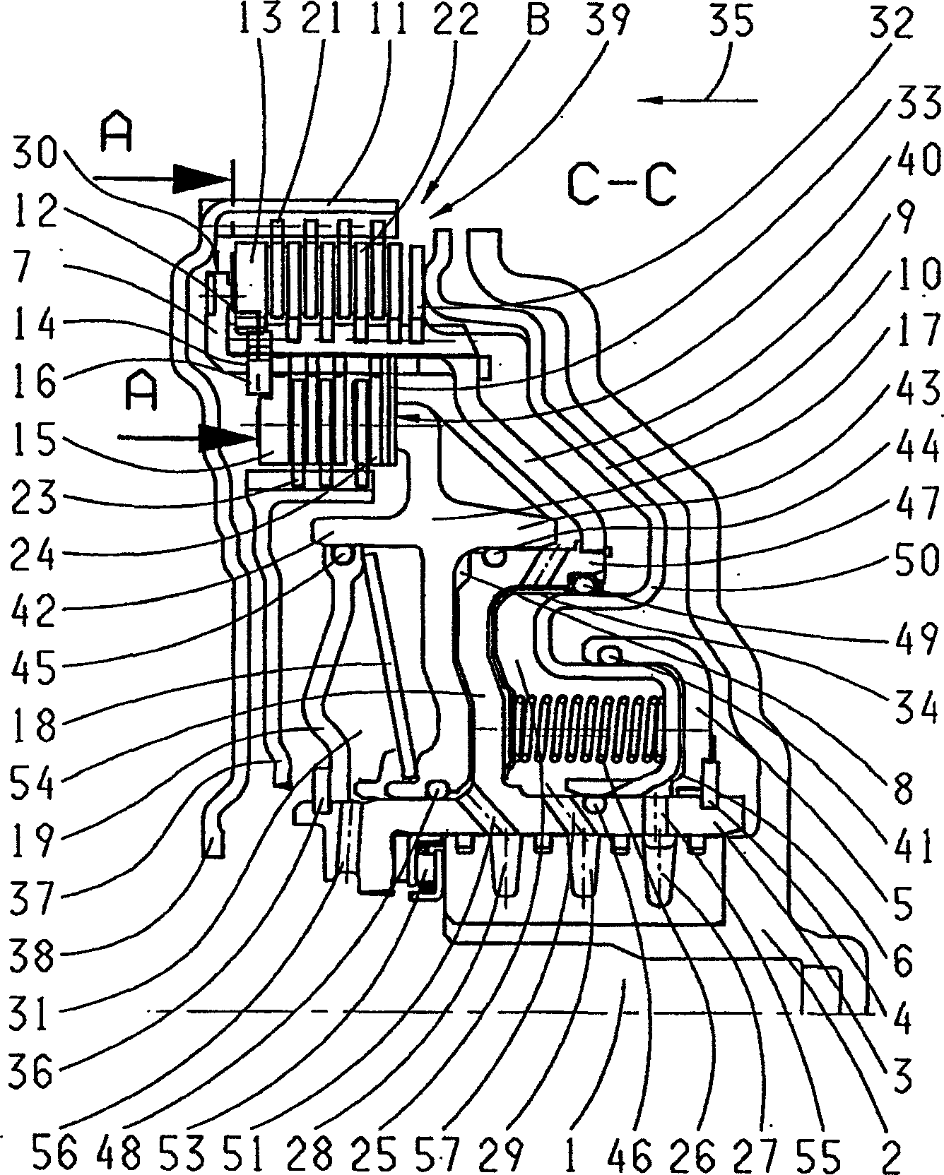 Clutch assembly in a gearbox comprising two axially and radially adjoining clutches