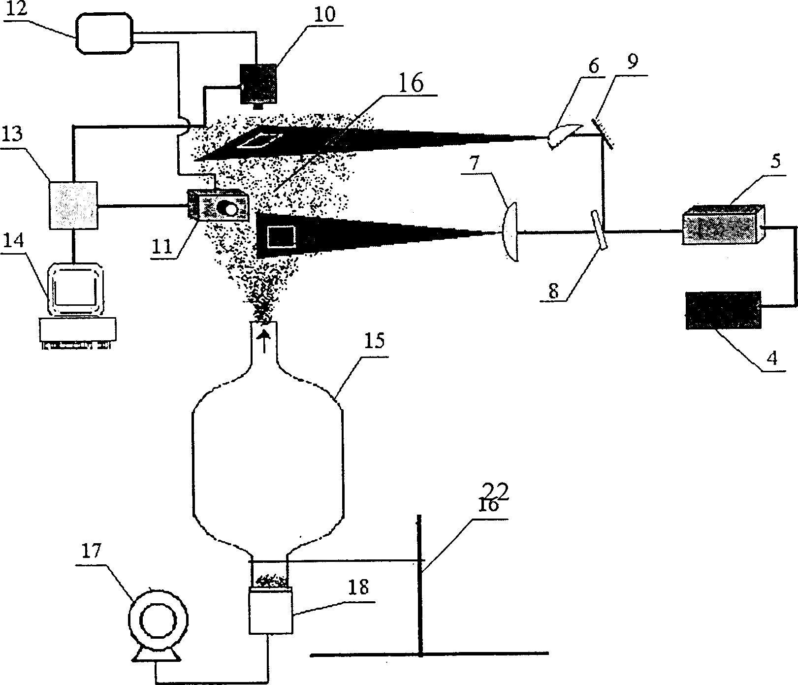 Particle field total-field measurement process and apparatus based on laser sheet optical image-forming