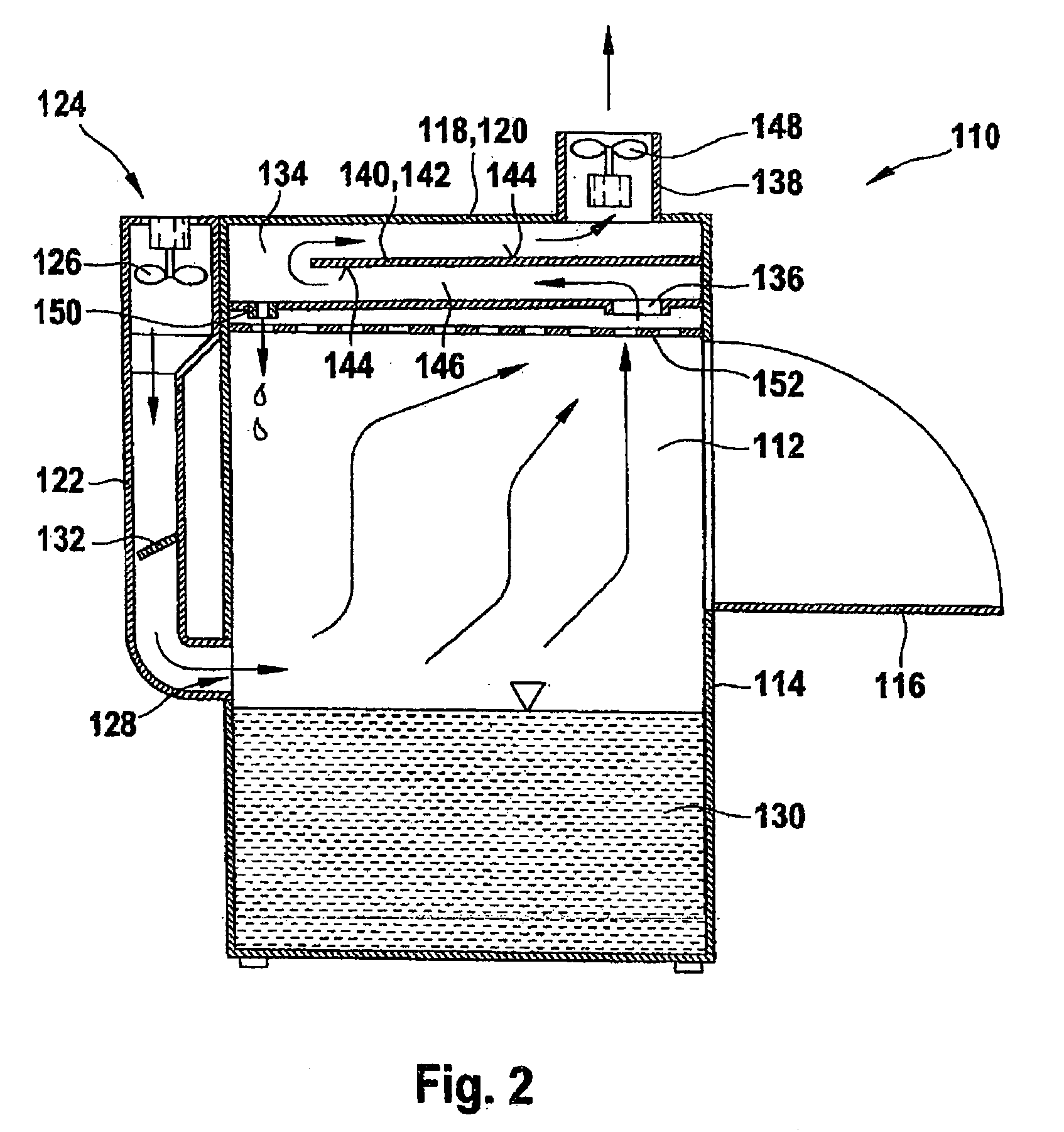 Front-loader dishwashing machine with heat recovery