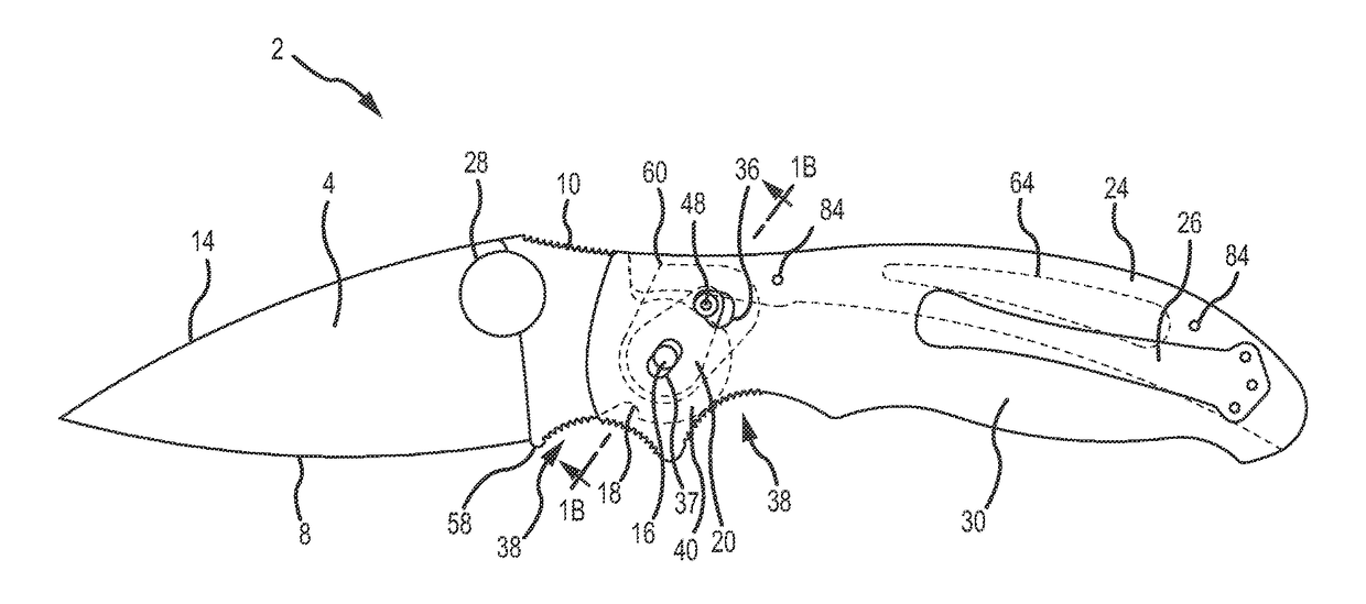 Rotational wedge locking mechanism for a folding knife