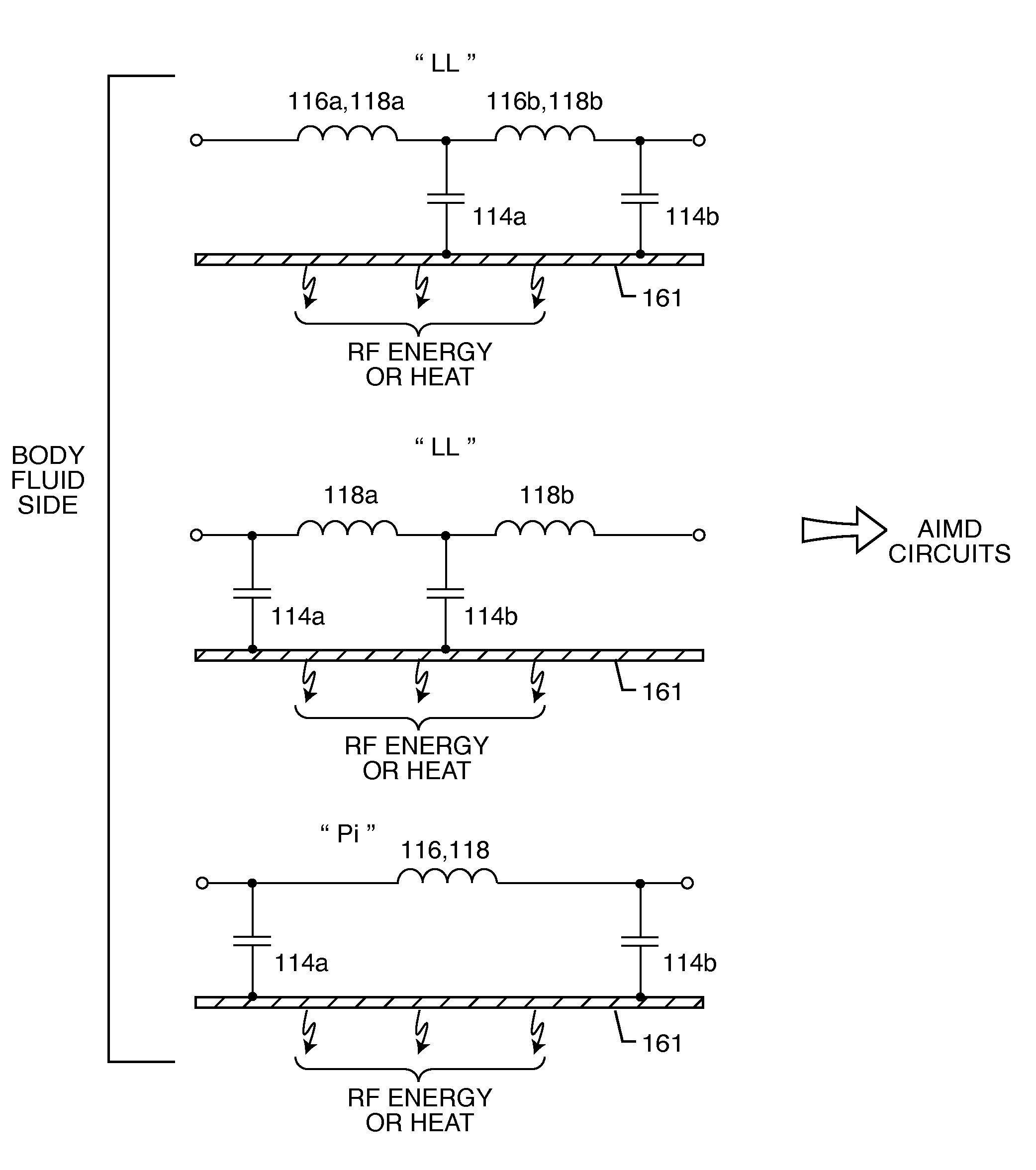 Switched safety protection circuit for an AIMD system during exposure to high power electromagnetic fields