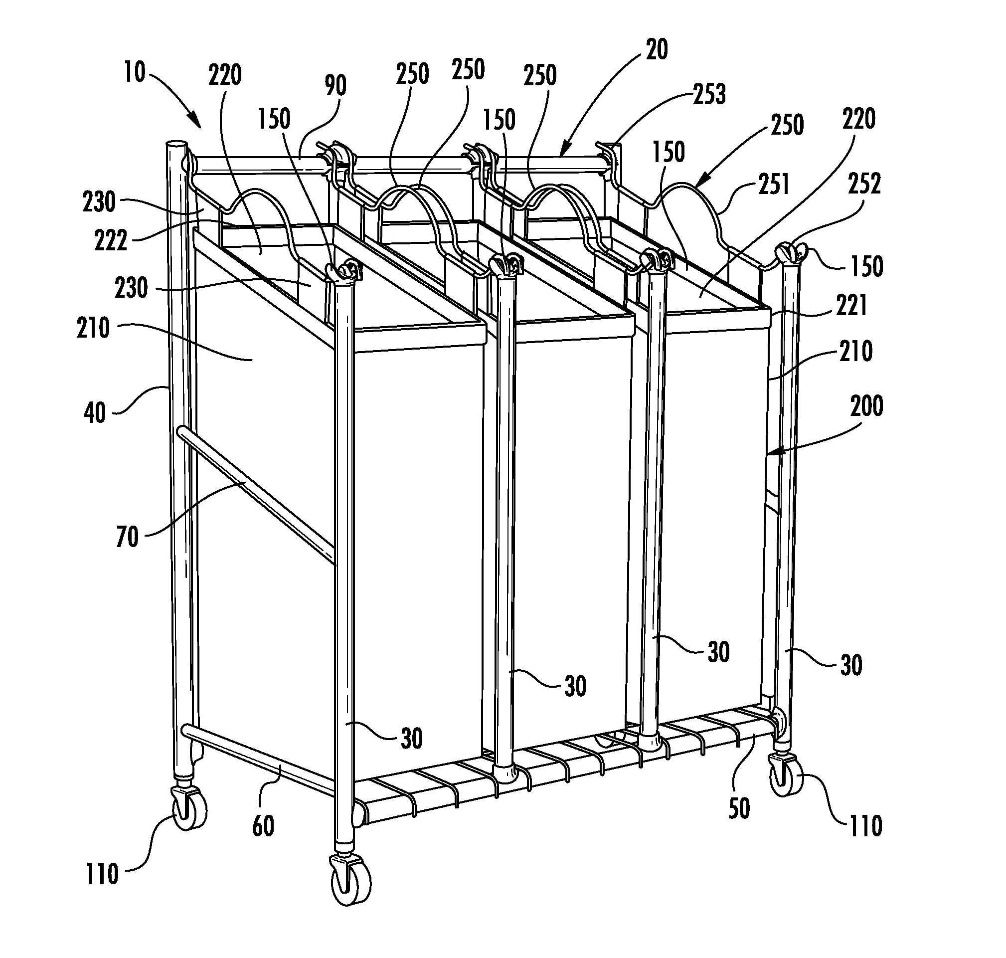 Laundry hampers and sorters with accessible front loading regions