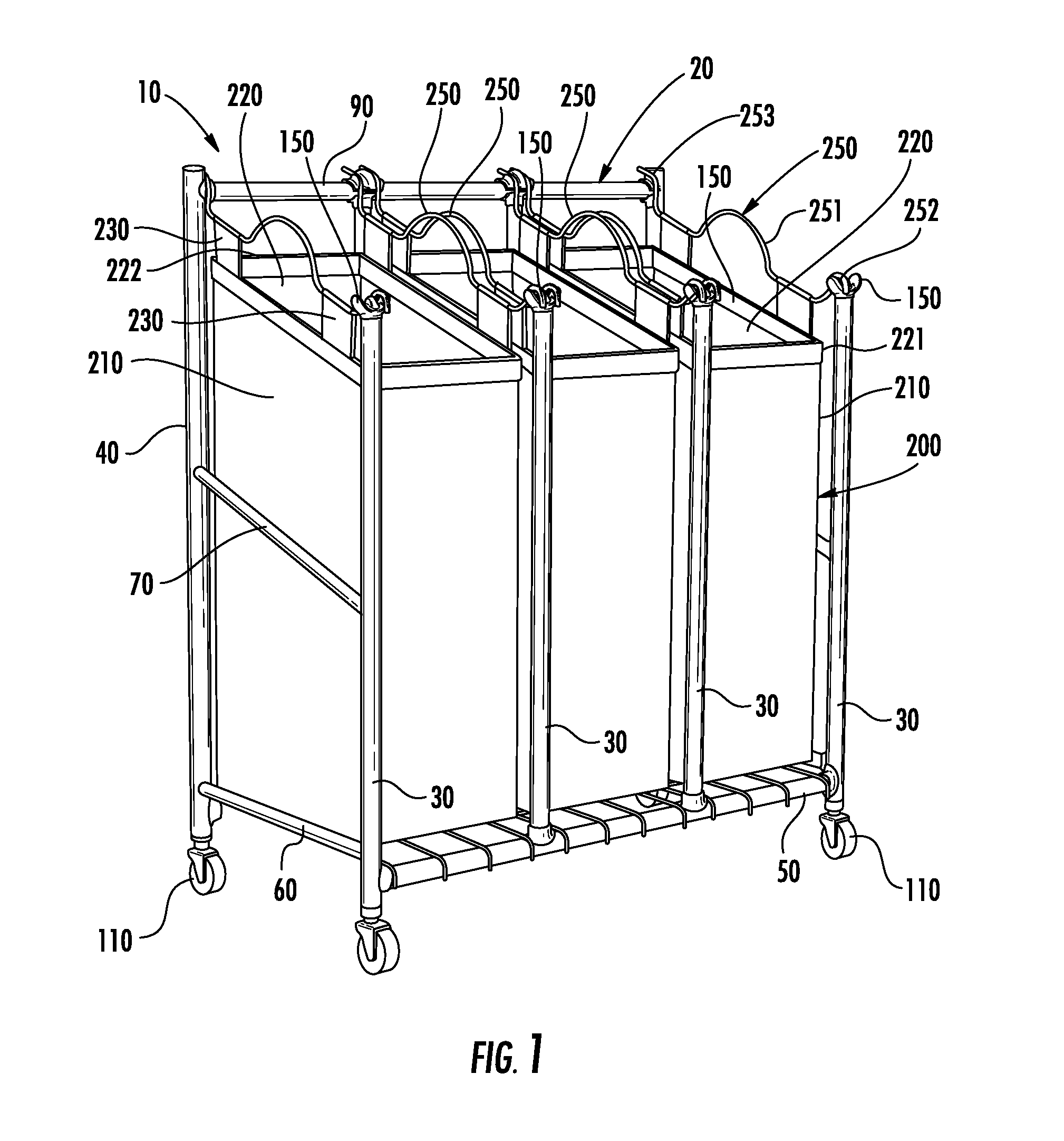 Laundry hampers and sorters with accessible front loading regions