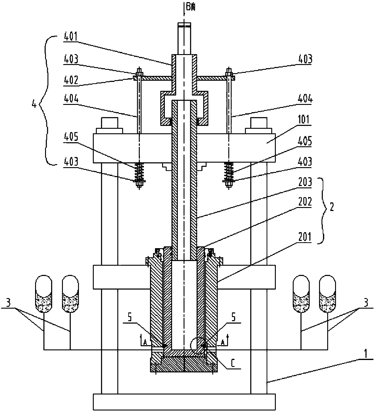 A pressure self-buffering large flow safety valve test device