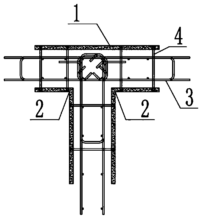 Rebar formwork integrated T-shaped wall member and production method