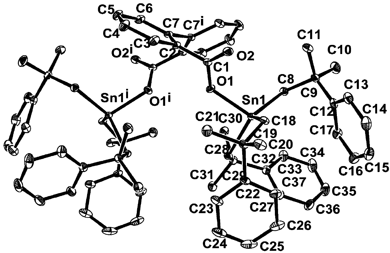 A kind of bis[tris (2-methyl-2-phenyl) propyl tin] 2,2'-biphenyl dicarboxylate complex and its preparation method and application