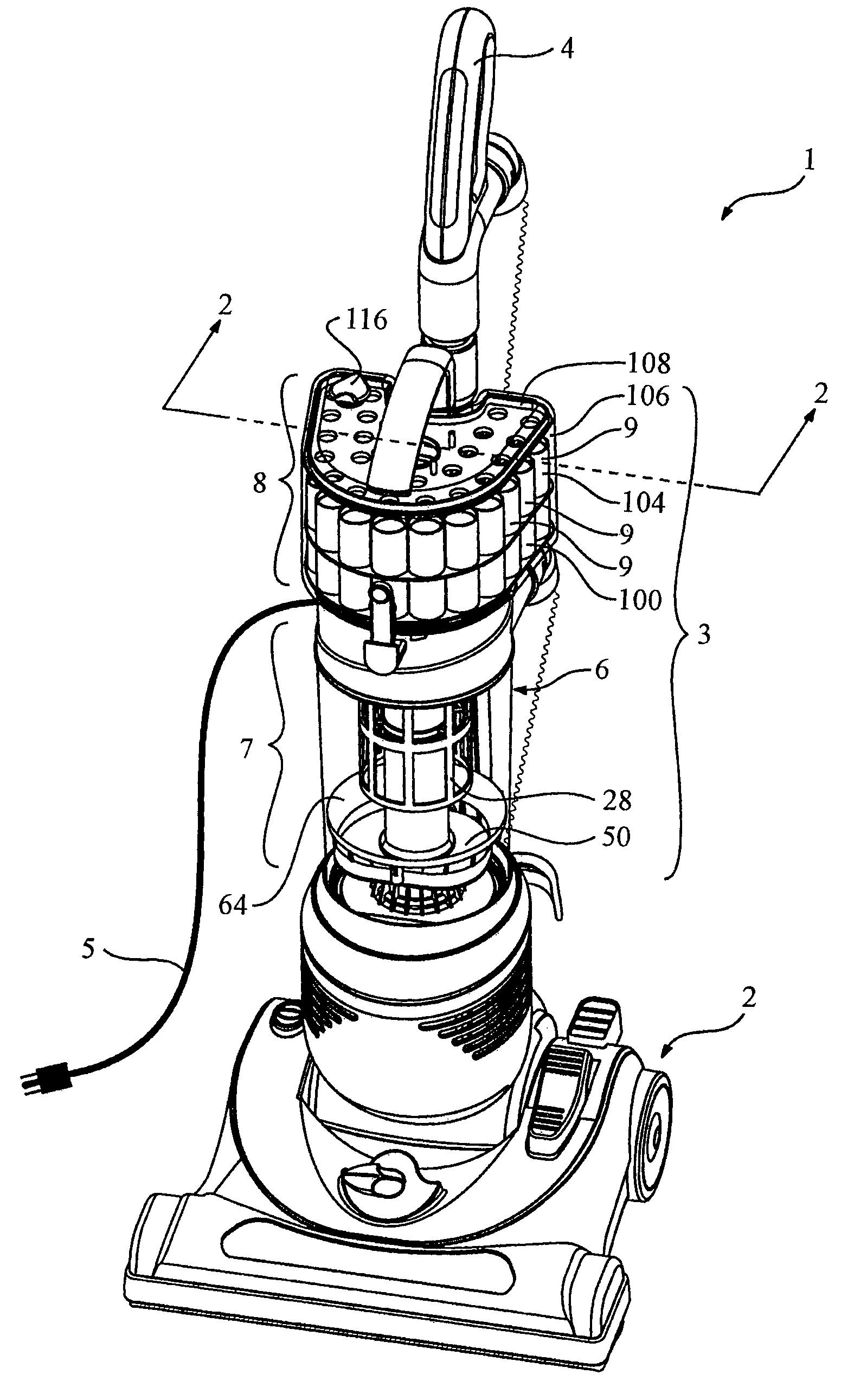 Vacuum cleaner with an illuminated interior