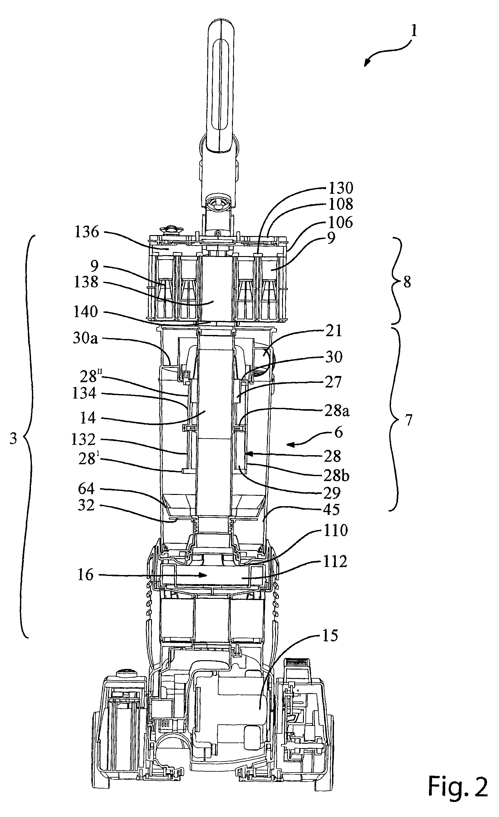 Vacuum cleaner with an illuminated interior