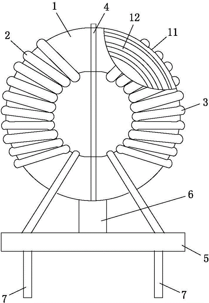 Amorphous magnetic ring inductor facilitating wire winding