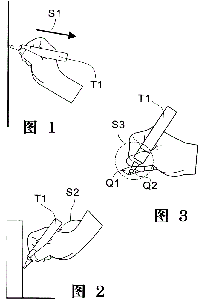 Marker pen with curved grip and cartridge ink tube