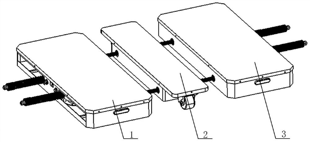 An intelligent cooperative trolley carrier with a rotating clamp with self-adaptive wheelbase