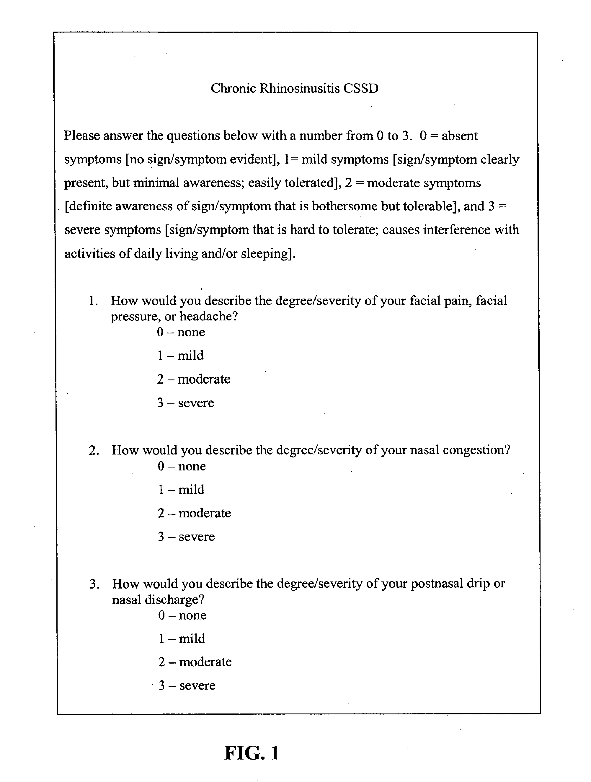 Methods of measuring symptoms of chronic rhinosinusitis