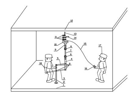 Percussion drill support for overhead drilling construction