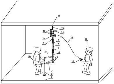 Percussion drill support for overhead drilling construction