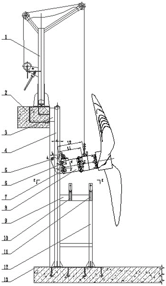 Submerged flow pushing device based on rail-abutted single pulley sliding