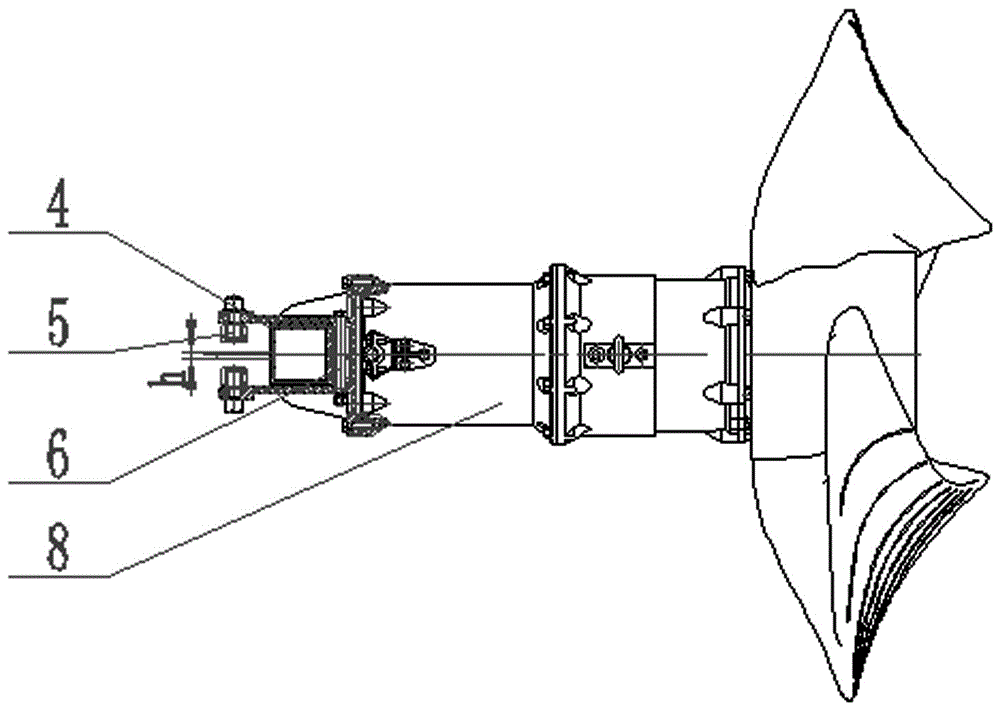 Submerged flow pushing device based on rail-abutted single pulley sliding