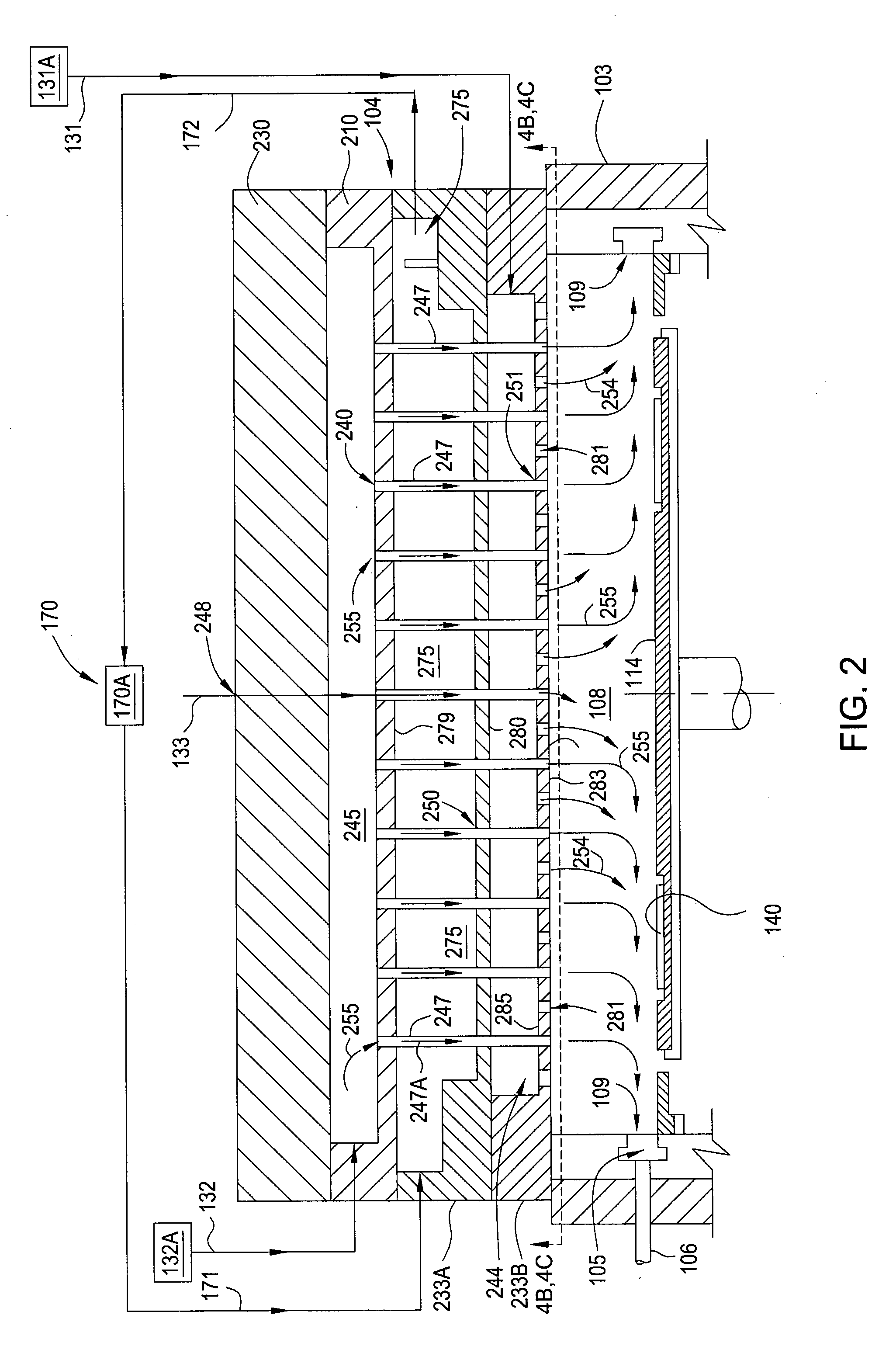 Multi-gas centrally cooled showerhead design