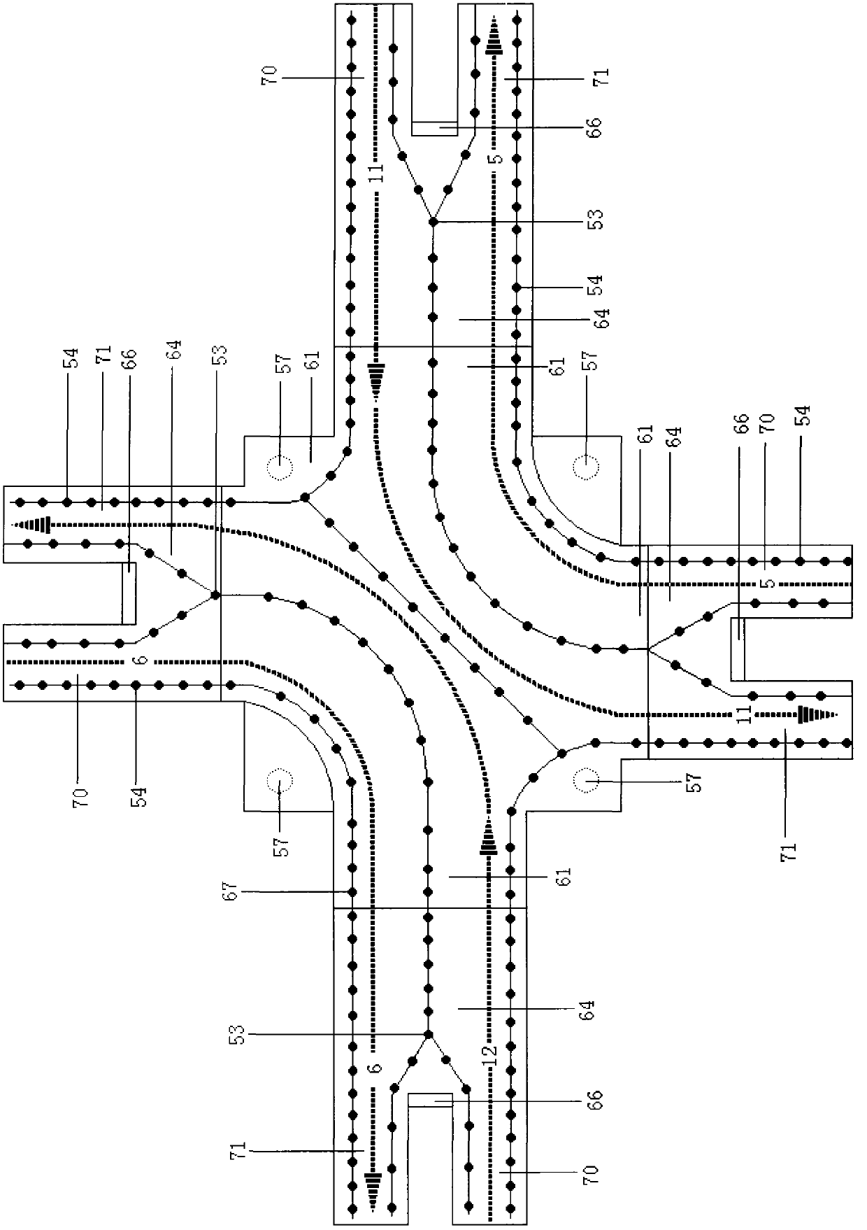 Overpass with structure having three bridge surfaces and four layers