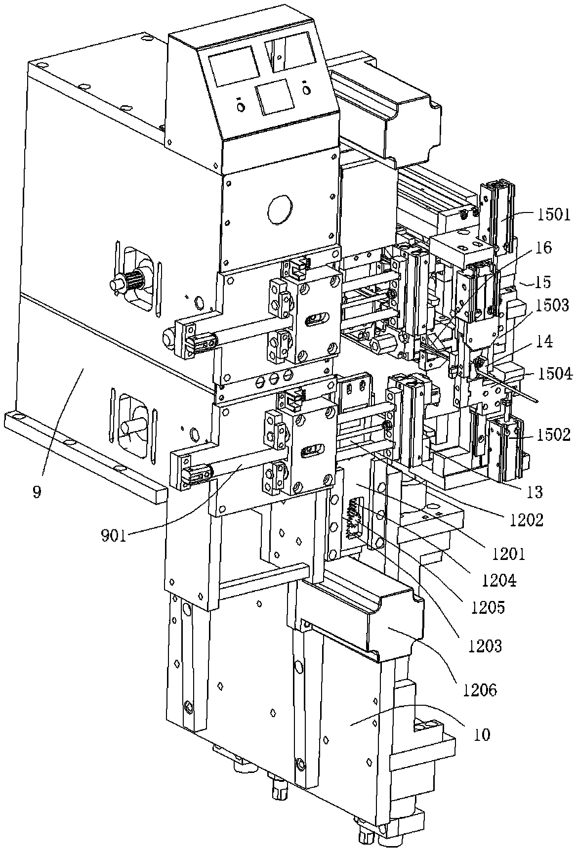 Full-automatic heat shrinkage tube penetrating pressing machine